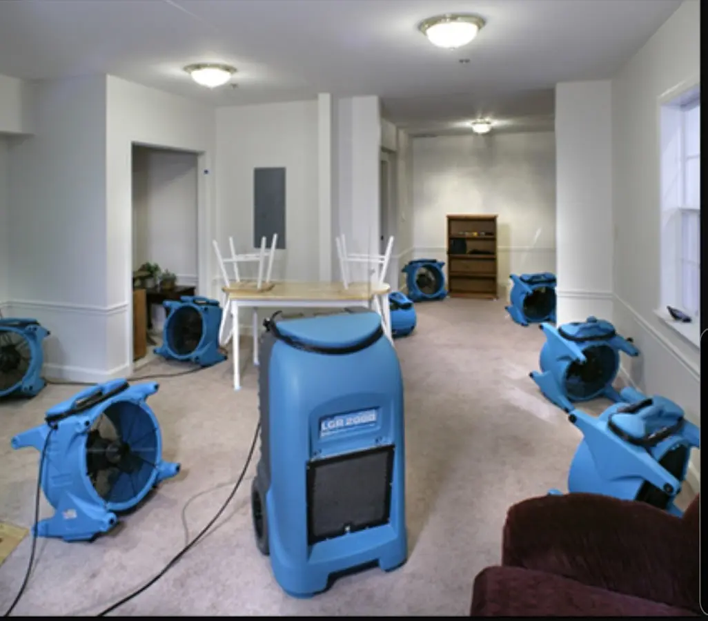Air movers and dehumidifier setup for Water Damage Restoration in Mays Chapel